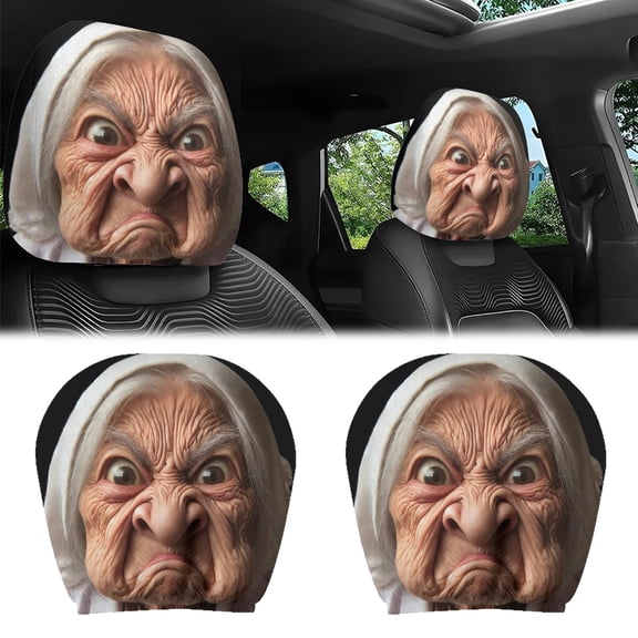 2Pcs Funny Headrest Covers for Cars, Spooky Halloween Christmas Car Seat Accessories, Universal Fit for a Funny Road Trip