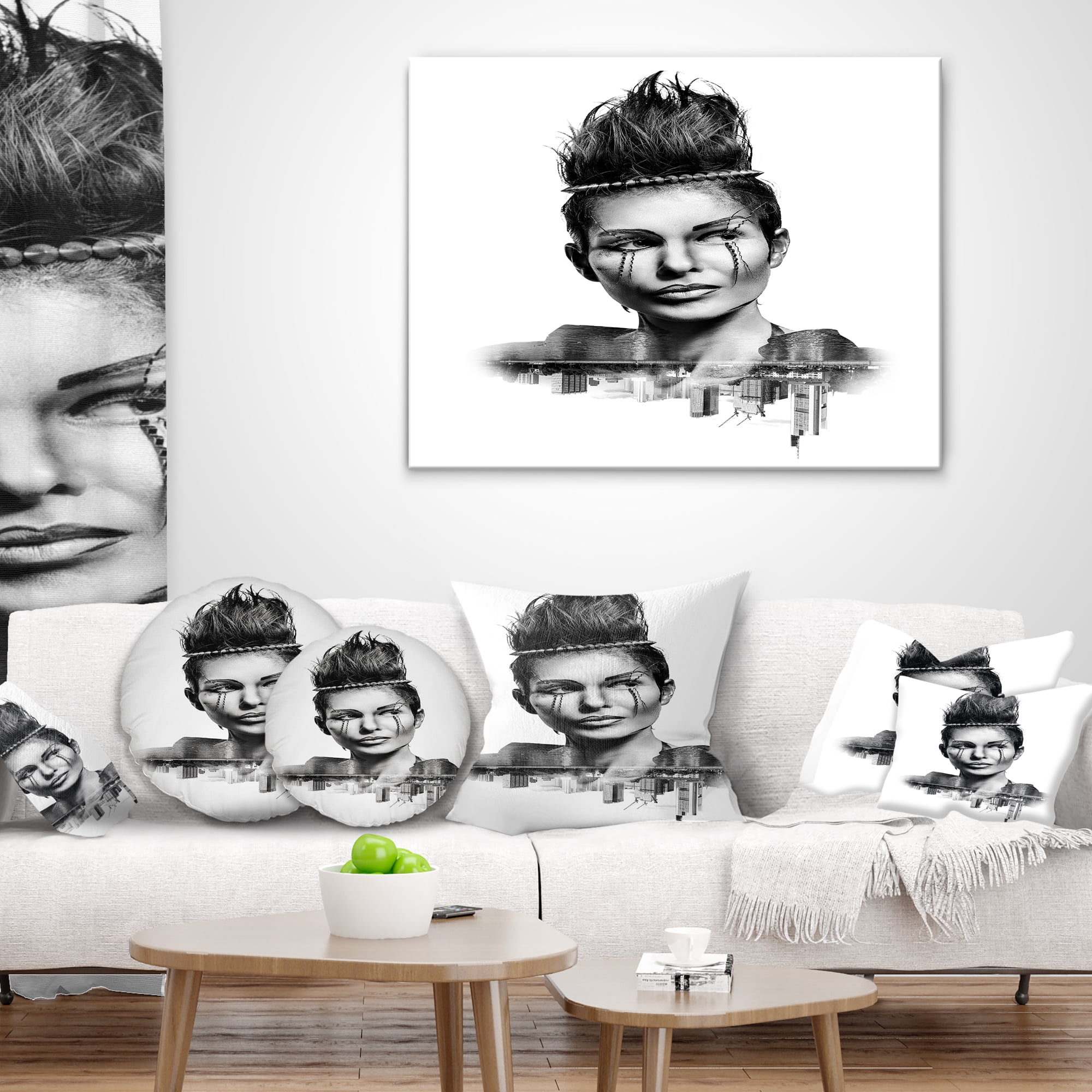 Designart Double Exposure Woman With Hair - Portrait Throw Pillow - 18x18