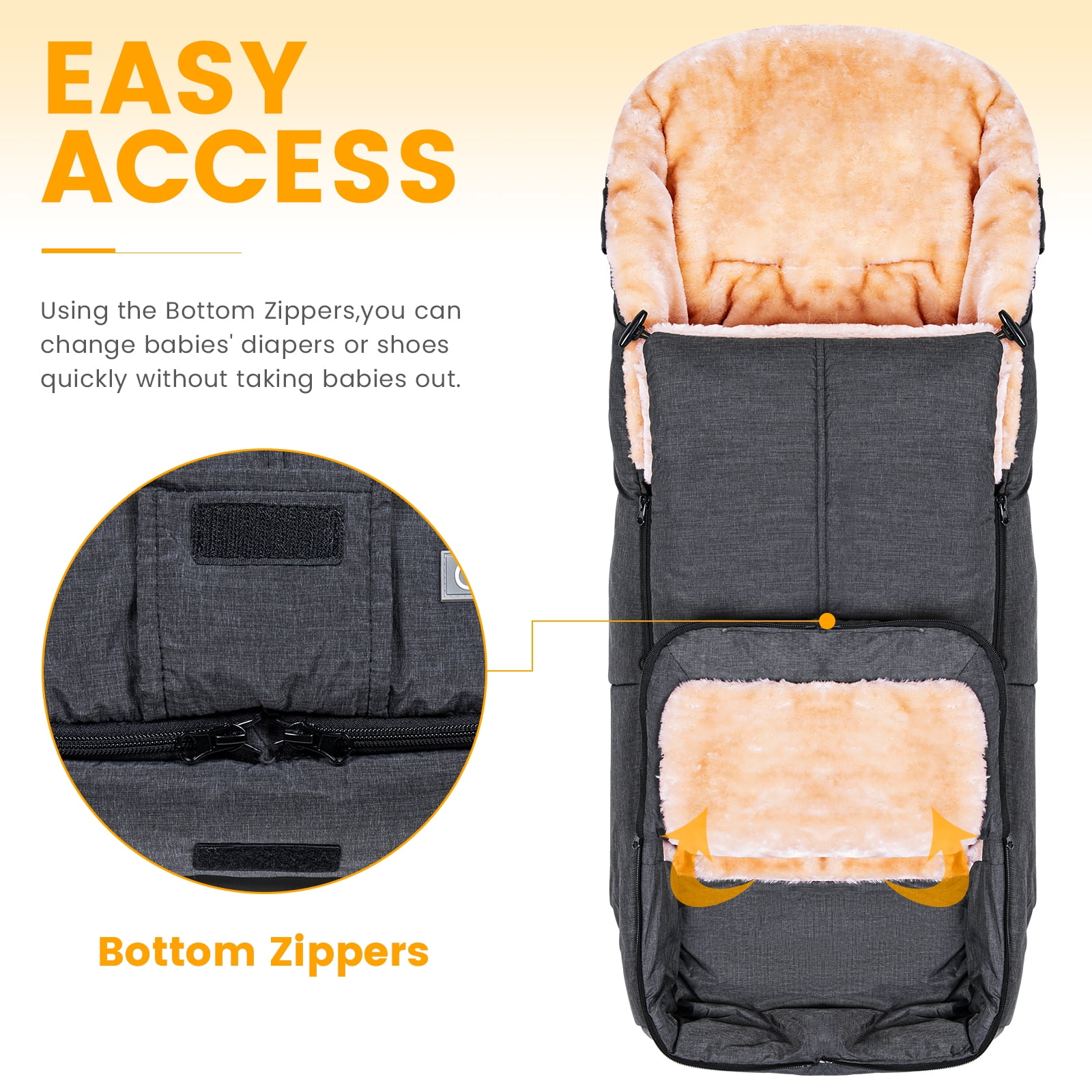 Orzbow Wool Warm Bunting Bag Universal,Suitable below 5 ℃,For Alaska,Stroller Sleeping Bag Cold Weather,Waterproof Toddler Footmuff,Dark Grey
