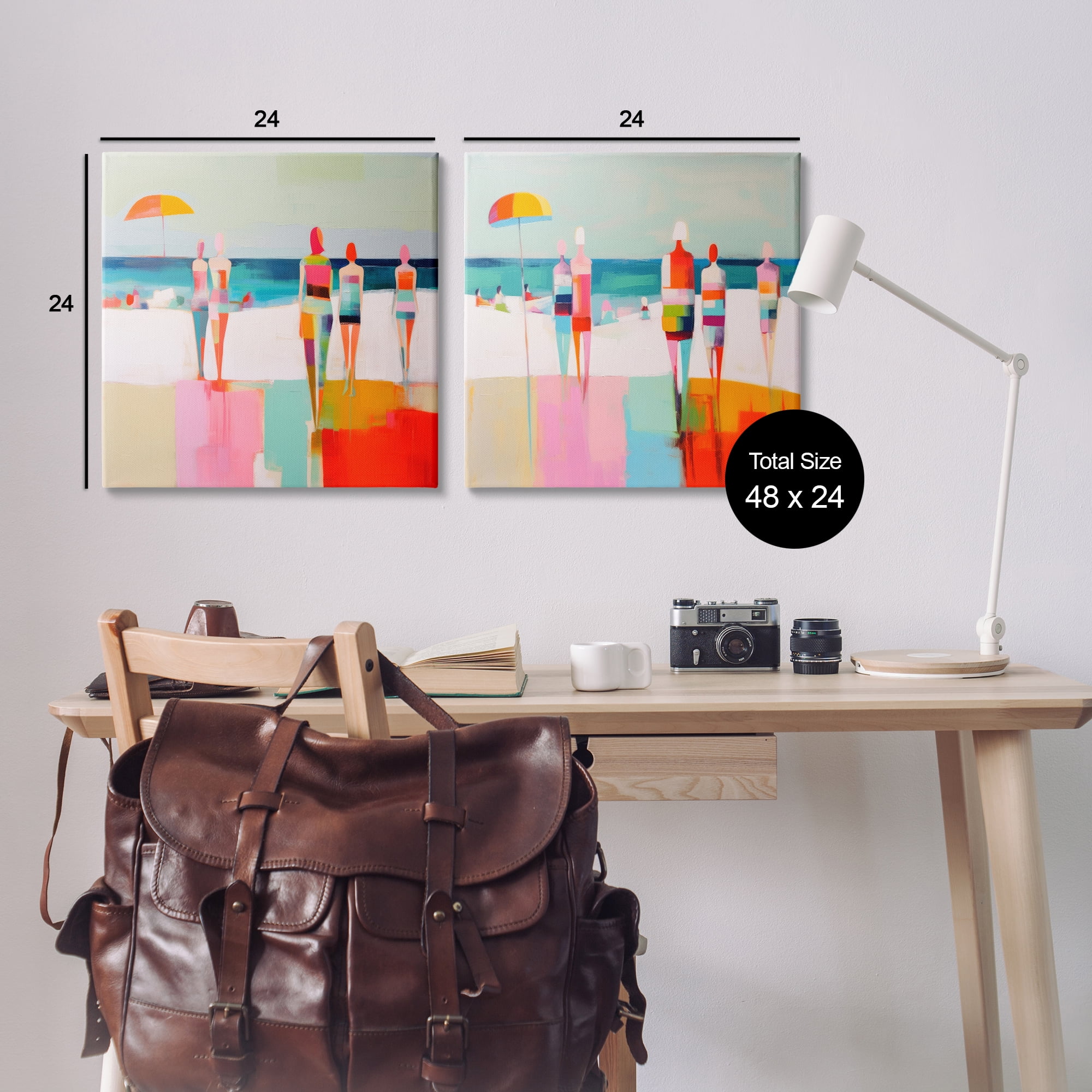 Stupell Industries Abstract Beach Goers People Painting Wrapped Canvas Art Print Wall Art, 24 x 24, Set of 2