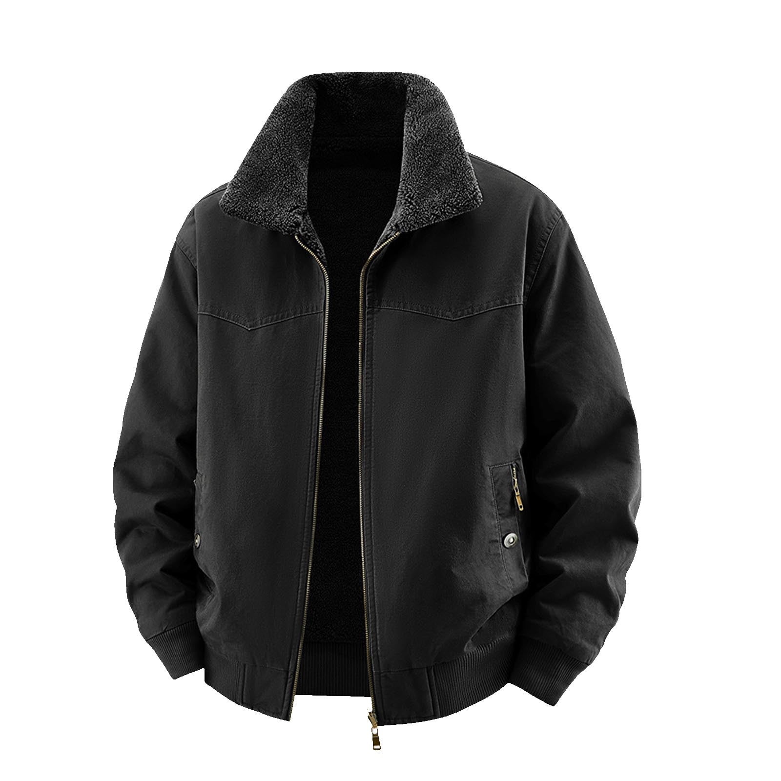 Lovzfmll Men's Reversible Sherpa Jacket, Washed Workwear, Button