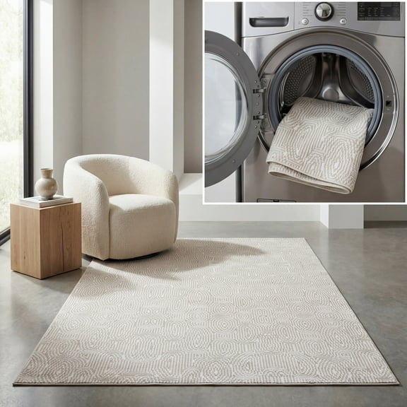 SAFAVIEH Bayside Hubert Texture Polyester Area Rug, Ivory/Light Brown, 5'3" x 7'6"