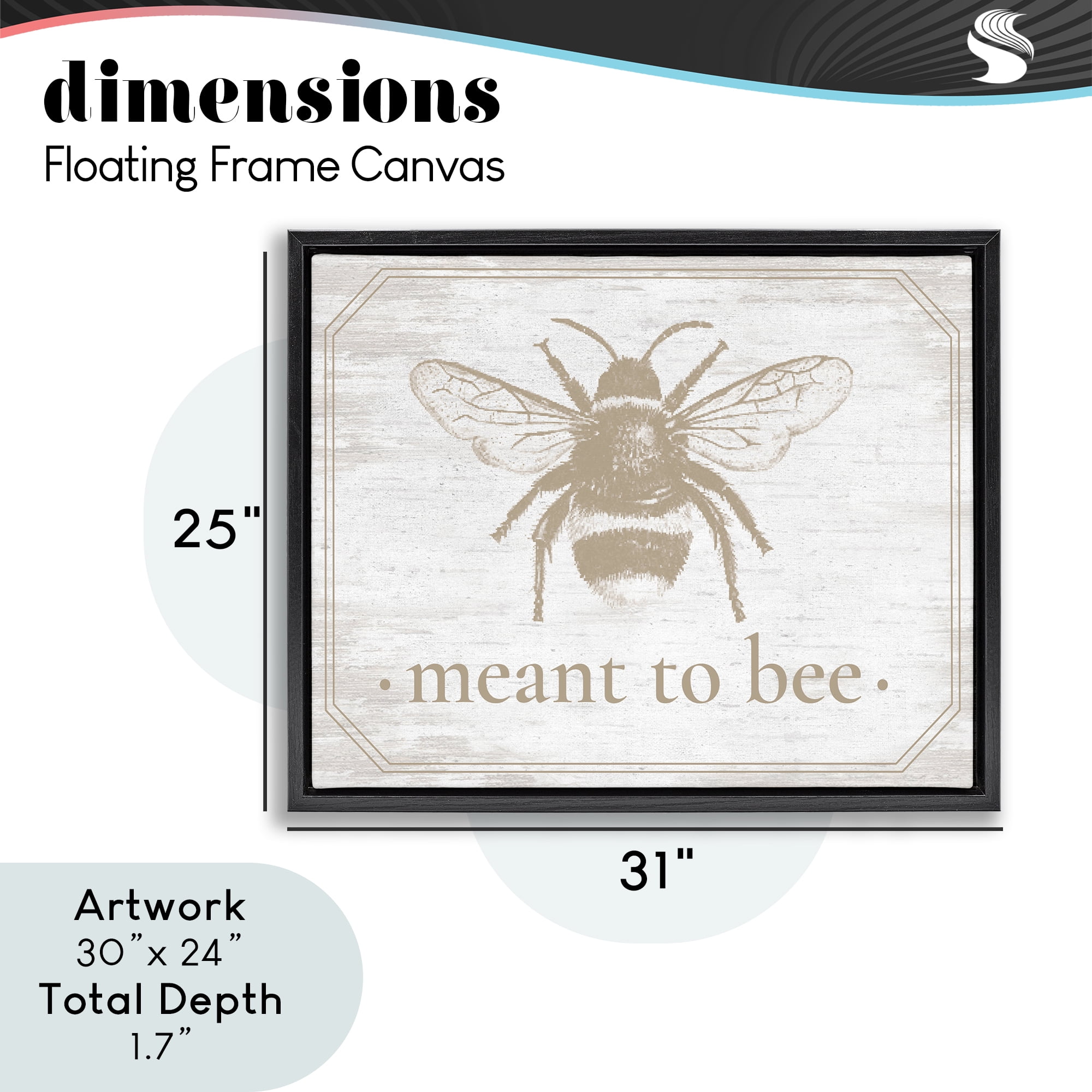 Meant To Bee Rustic Border Black Framed Floater Canvas Wall Art, design by Lettered and Lined