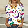 thumbnail image 6 of Mifsaly Mardi Gras T Shirts for Women 3/4 Sleeve Color Block Blouse Crewneck Carnival Mask Print Shirt Festival Party Funny Tops Pullover XL, 6 of 6