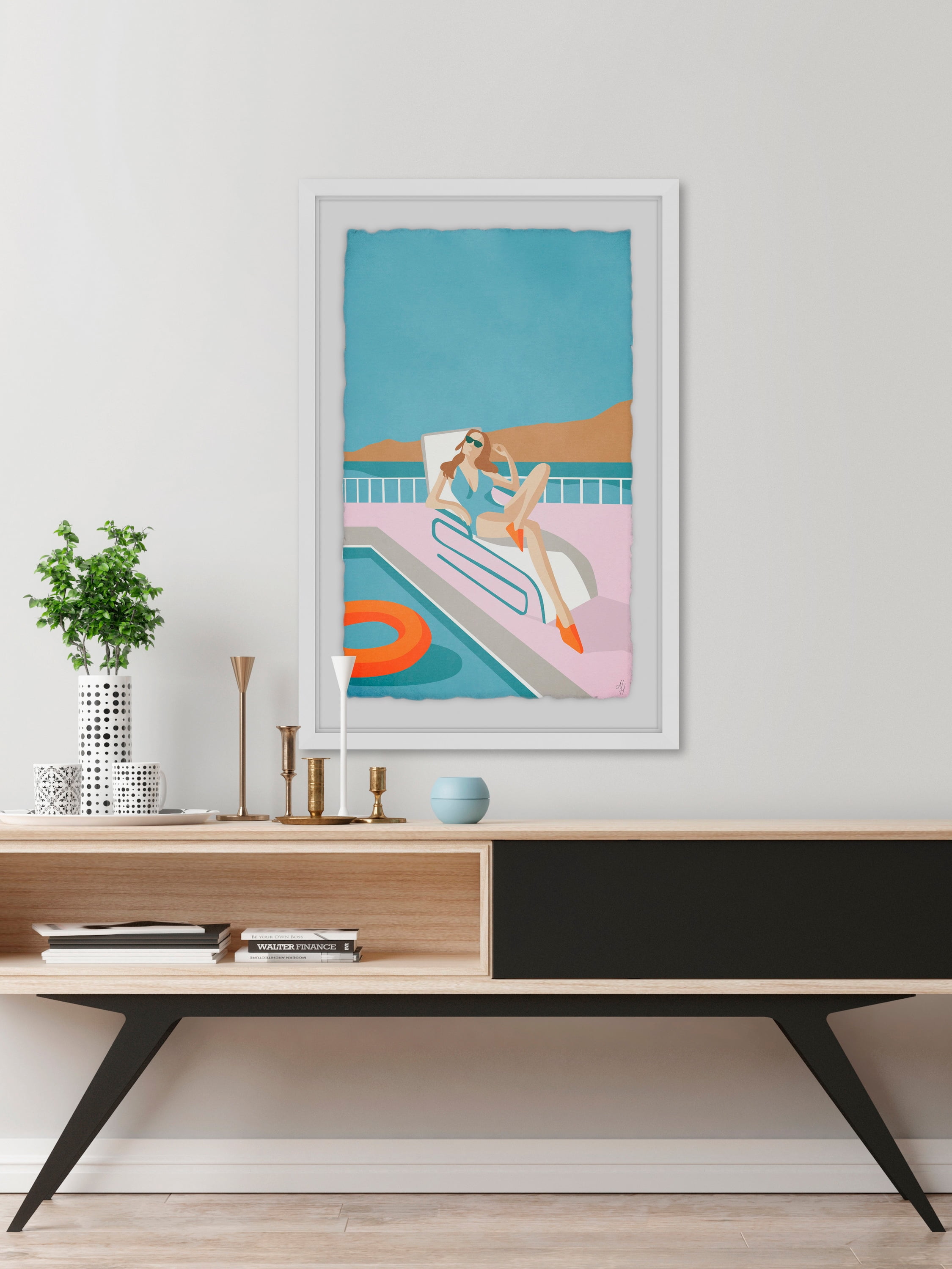 Girl in a Blue Swimsuit Framed Painting Print