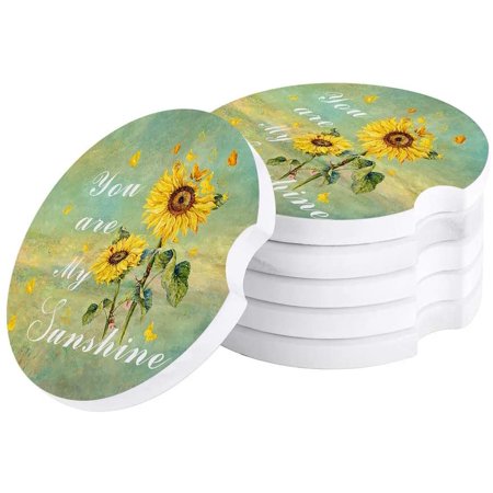 

ZHANZZK Summer Sunflower Watercolor Style Set of 2 Car Coaster for Drinks Absorbent Ceramic Stone Coasters Cup Mat with Cork Base for Home Kitchen Room Coffee Table Bar Decor