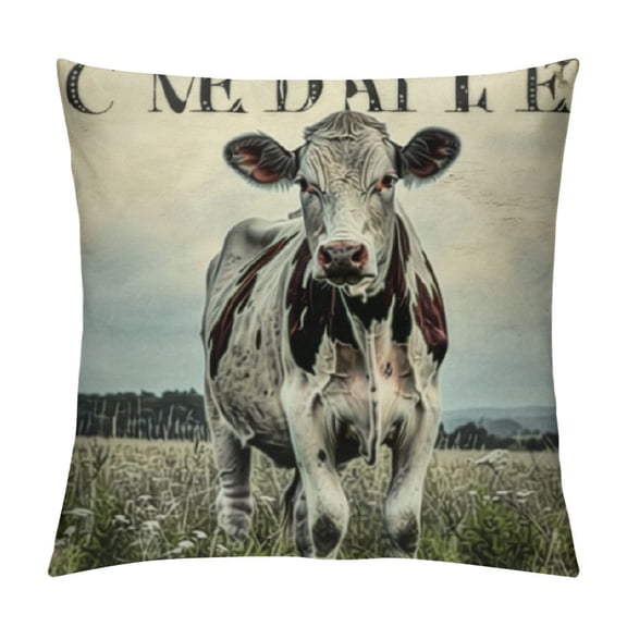 Qinduosi Pillow Covers Farm Animal Throw Pillow Case Buffalo Plaid Pig Cow Country Cushion Cover for Couch Sofa of White