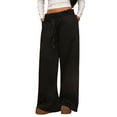 thumbnail image 1 of Pantalones Deportivos de Pierna para Mujer, Cintura Alta, Holgados, con Cordón Interior y Pierna Recta. Negro M, 1 of 9