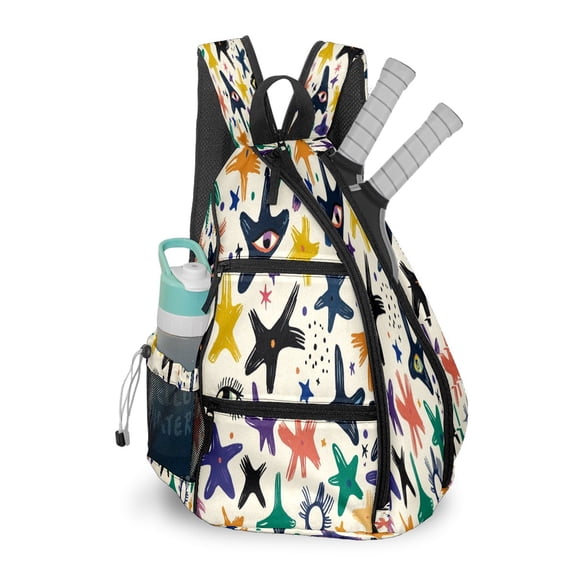 Pickleball Bag with Padded Back, Star Eye Colorful Multi-Compartment Paddle Backpack, Lightweight Nylon Sports Bag for Men & Women