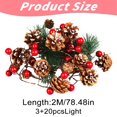 thumbnail image 3 of Christmas Garland with Lights,78.4 Inch Red Berry Pine Cone Xmas Tree LED Garland,Battery‑Operated Pine Cone Berry Garland Light,Flexible Copper Wire Pine Cone Fairy String Glow Strand for Holiday, 3 of 4
