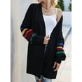 thumbnail image 6 of Women'S Long Open Front Cardigan Striped Color Block Loose Knit Sweaters Outwear Coat Black L, 6 of 8
