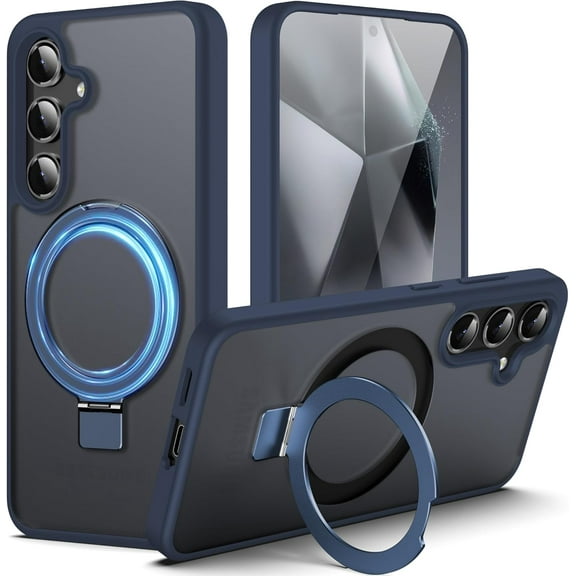 Galaxy S24 Case, 2024 Upgraded [All-in-1] [Compatible with MagSafe] Invisible Ring Kickstand Transparent Matte Phone Case Cover Compatible with Samsung Galaxy S24, Blue