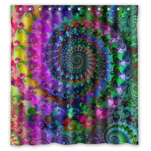 Greendecor Tie Dye Rainbow Spirals Fractal Waterproof Shower