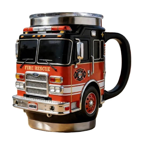 Firefighter & Rescue Themed Coffee Mug, Resin Insulated Camping Cup for Home Office, Gift for Fireman, First Responder, EMS Appreciation, Dad Husband Gift