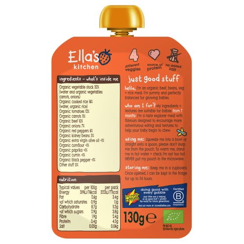 Ella's Kitchen Beef Chilli Con Carne Baby Food Pouch 7+ Months 130g, British Import (Pack of 2)