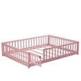 thumbnail image 4 of Miniyam Full Size Floor Bed for Kids, Montessori Bed with Slats, Safety Fence & Door, Pink, 4 of 7