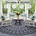 thumbnail image 2 of VUNATE Outdoor Rug 8'x8' Round Patio Rug Waterproof Woven Plastic Indoor Outdoor Mat for Picnic RV Porch Camping Reversible Lightweight Boho Outside Rug Blue and Gray, 2 of 7