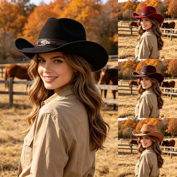 LILIYA Womens Western Cowboy Hat, Classic Wide Brim Breathable Beach Cowgirl Headwear with Decorative Band, Lightweight Sun Protection Summer Hat
