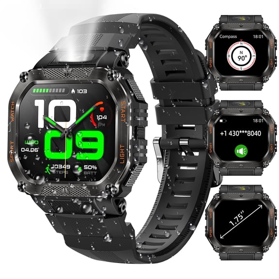 Smart Watch Compass LED Flashlight Bluetooth Call(Answer/Make Call) IP68 Waterproof Fitness Tracker,Smartwatch for Android Ios Women Fitness Watch