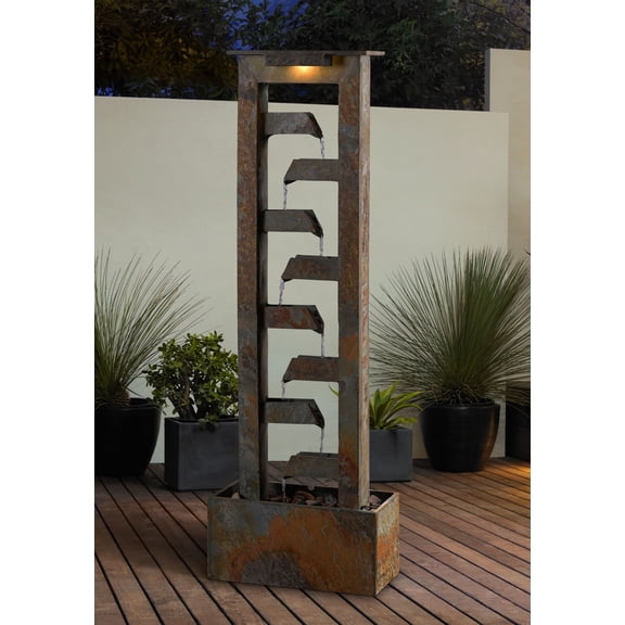 Zigzag Zen 49" High Large Modern Indoor Outdoor Decor Slate Stone Floor Fountain with Light LED Waterfall