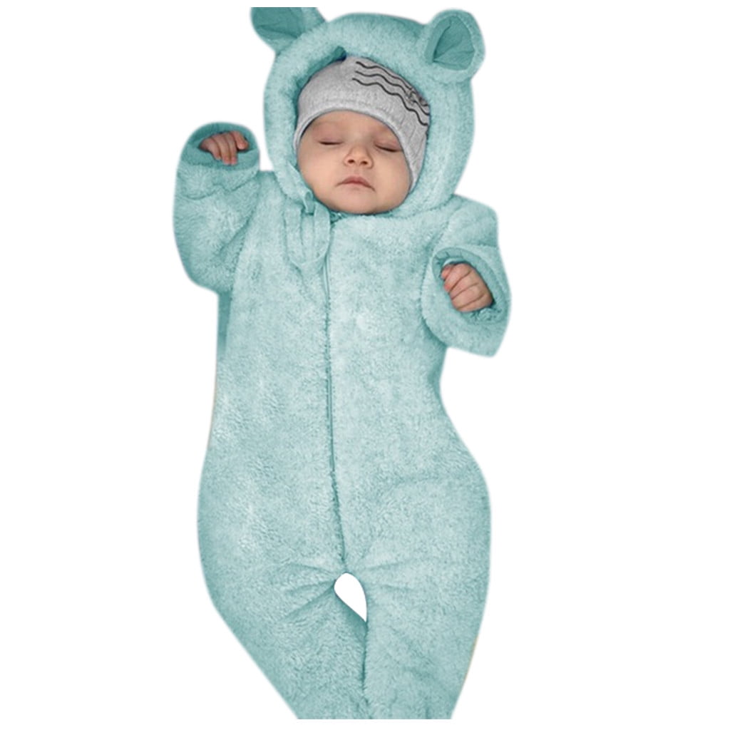 Newborn Baby Romper Winter Fleece Jumpsuit Infant Baby Girl Boy Bear Ears  Footed Hooded Romper Fleece Jumpsuit Coat pour enfants - AliExpress
