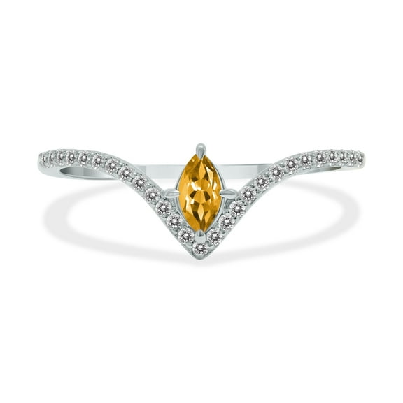 SZUL Women's 1/4 Carat TW Citrine and Diamond V Shape Ring in 10K White Gold