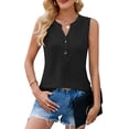 thumbnail image 1 of Blusa de Verano Sin Mangas con Cuello en V y Abertura en el Cuello con Panel de Encaje para Mujer Negro XXL, 1 of 9