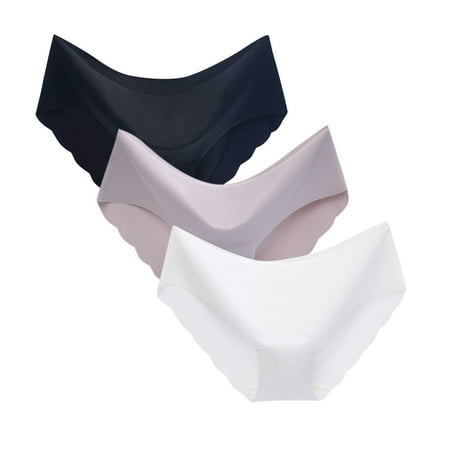 Hamky Womens Underwear Cotton Underwear Color Breathable Silk Women s 3 Solid Midwaist Underwear Non- Seamless Underwear Hipster Panties C L