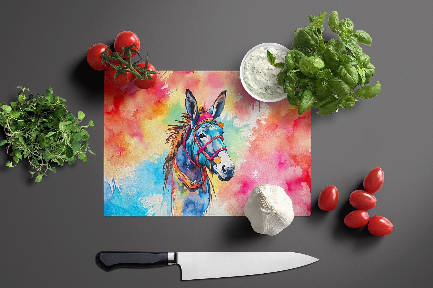thumbnail image 3 of Carolines Treasures DAC3977LCB 15 x 12 in. Hippie Animal Donkey Glass Cutting Board, 3 of 5