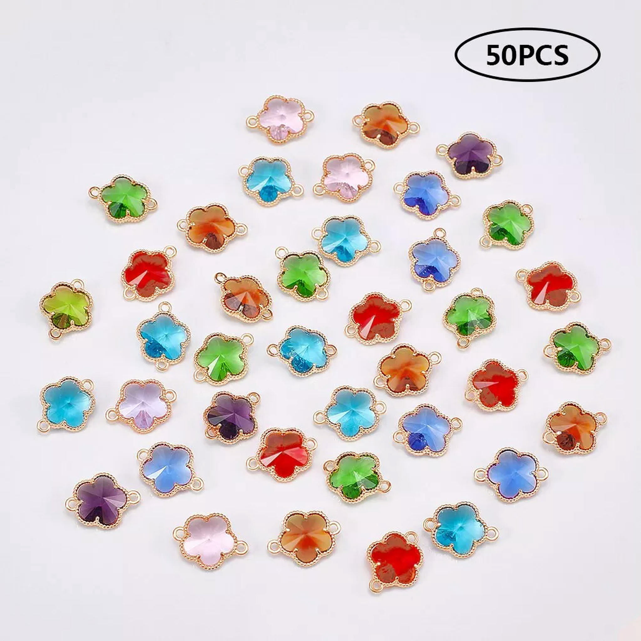 U8MO 50x Flower Glass Links Connectors with Alloy Open Back Berzel Findings 15.5x12mm