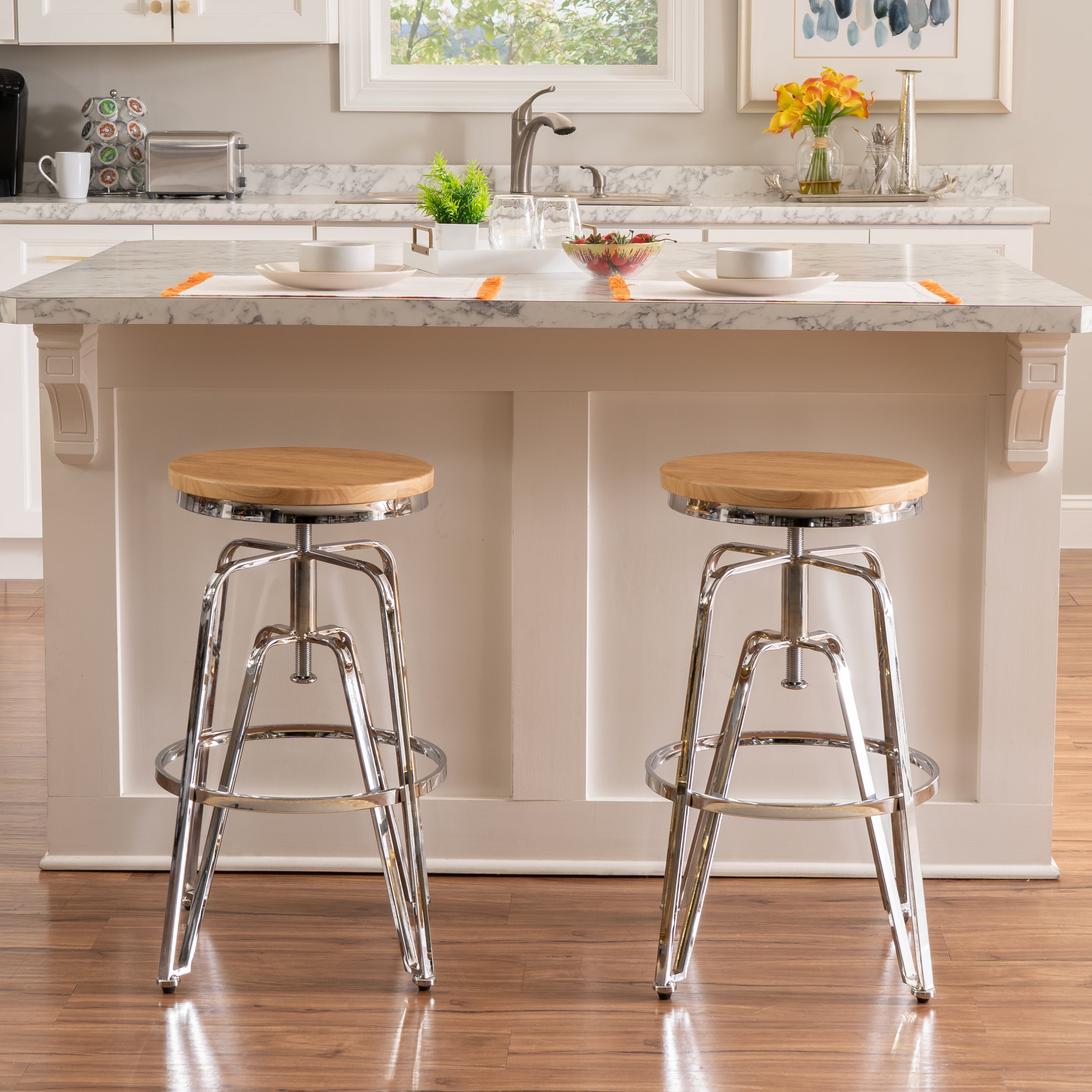 Linon Farhart Backless Bar Stool with Adjustable Height & Swivel, Silver