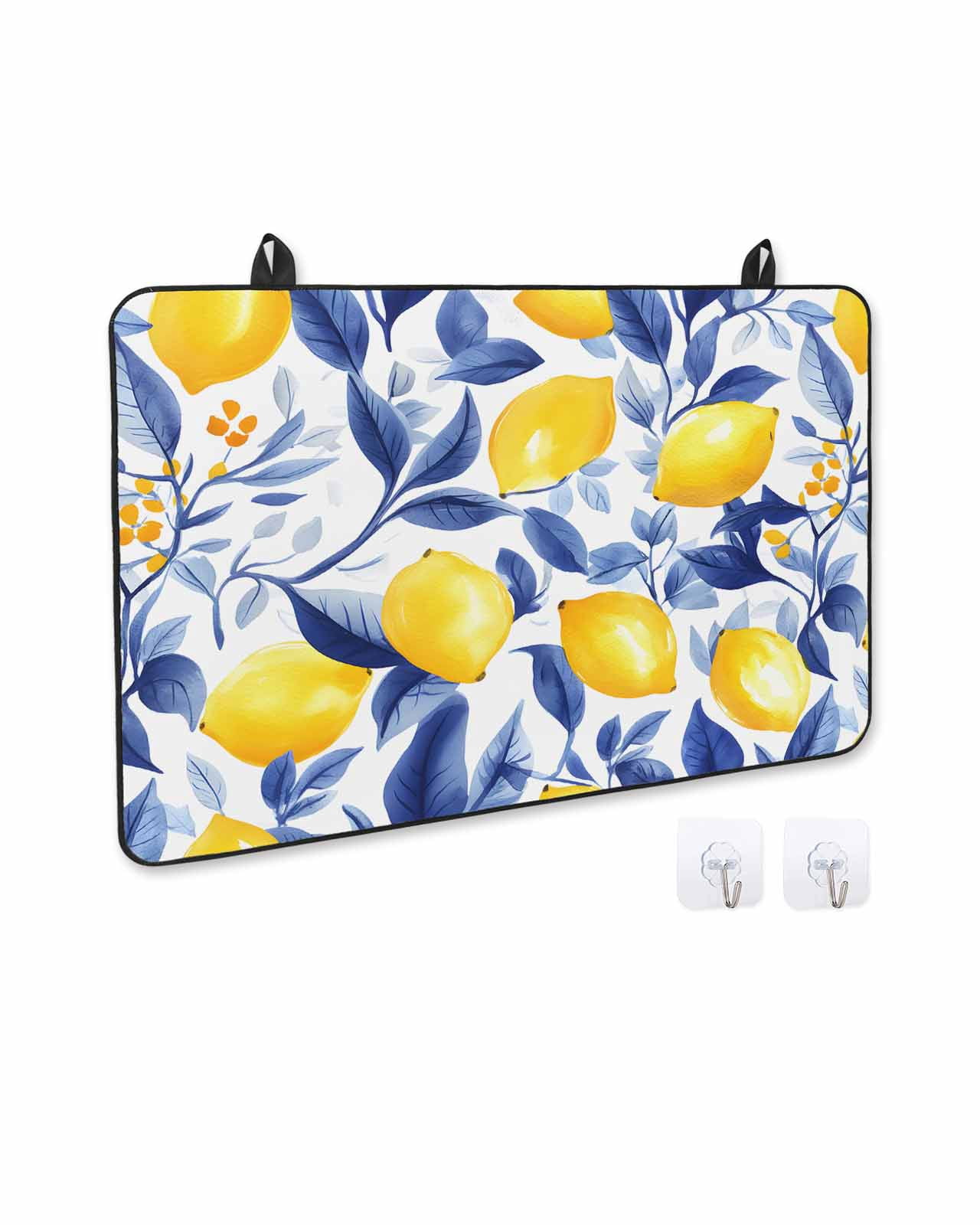 nqOlkjepod Large Induction Cooktop Protector Mat 36"x21", Summer Lemon Stove Top Covers for Electric Stove, Watercolor Yellow Blue Garden Floral Stove Burner Cover Mats, Glass Top Stove Cover