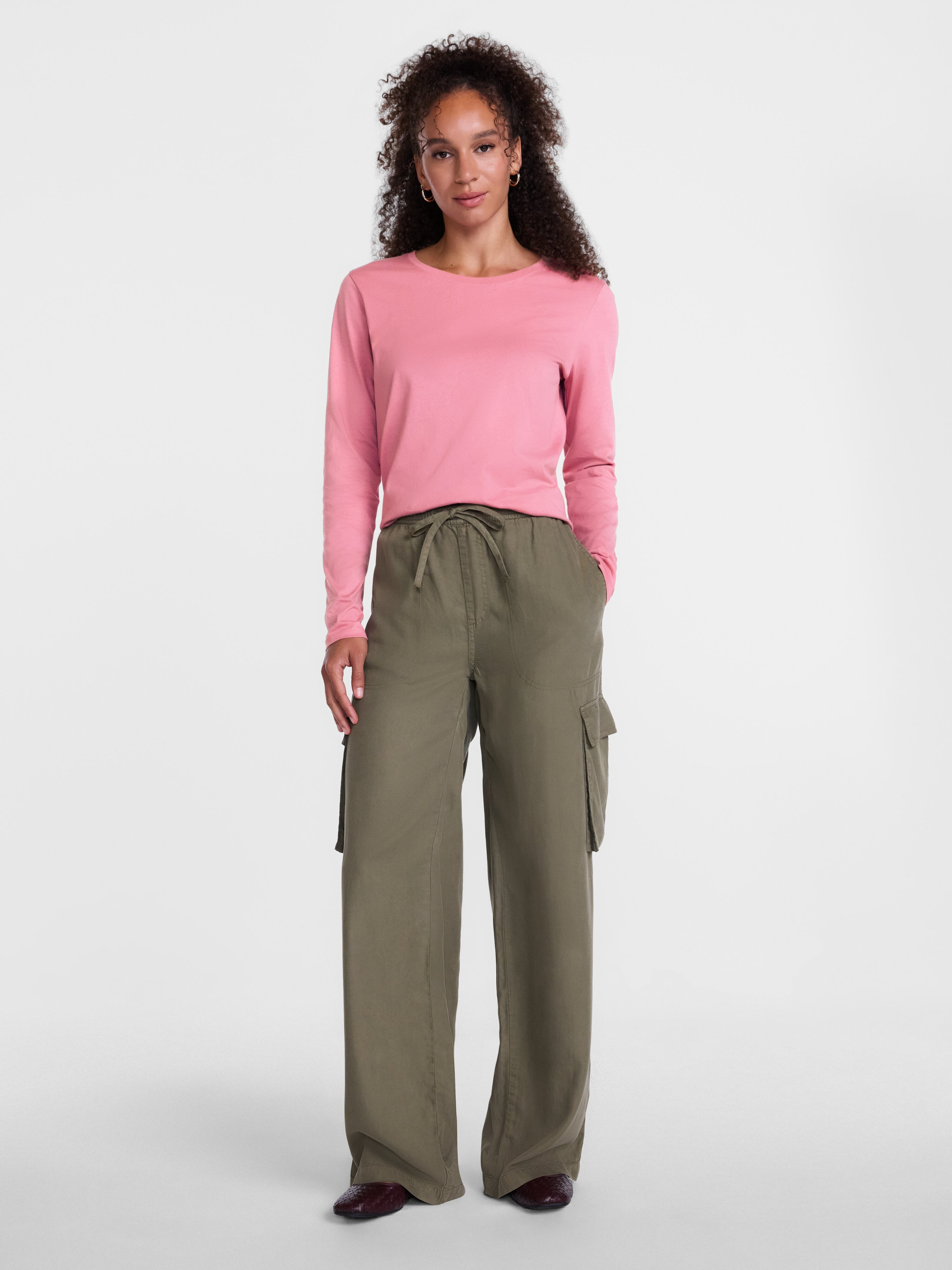 Scenario Women's Cotton Crewneck Tee with Long Sleeves, Sizes XS-XXXL