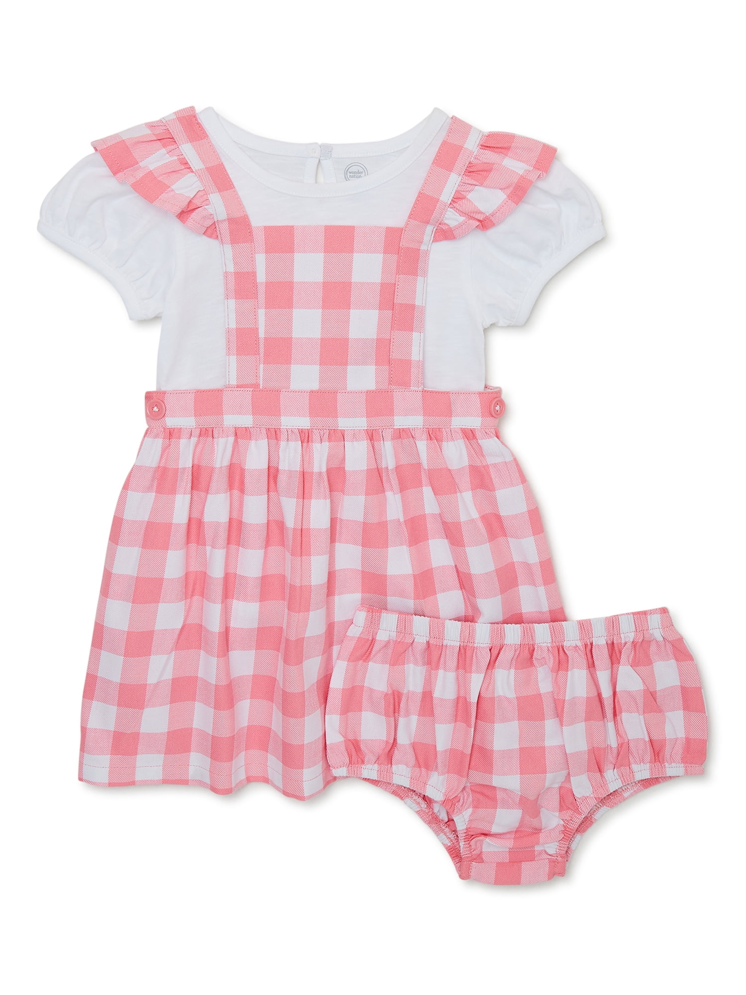 Wonder Nation Baby Girls Pinafore Set, Sizes 0-24 Months