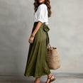 thumbnail image 4 of RFQWOVSR Women's Color Block V Neck Blouse Belted A Line Flowy Midi Skirt 2 Piece Set Boho Casual Summer Dress Outfit XL, 4 of 5