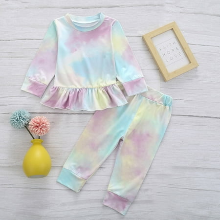 

Hunpta Newborn Infant Baby Girls Cute Tie-Dye Ruffle Keep Warm Tops+Pants Outfits Set