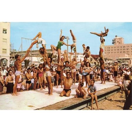 Art.com Venice Beach Acrobatics, Retro Art Print, 18" x 12"