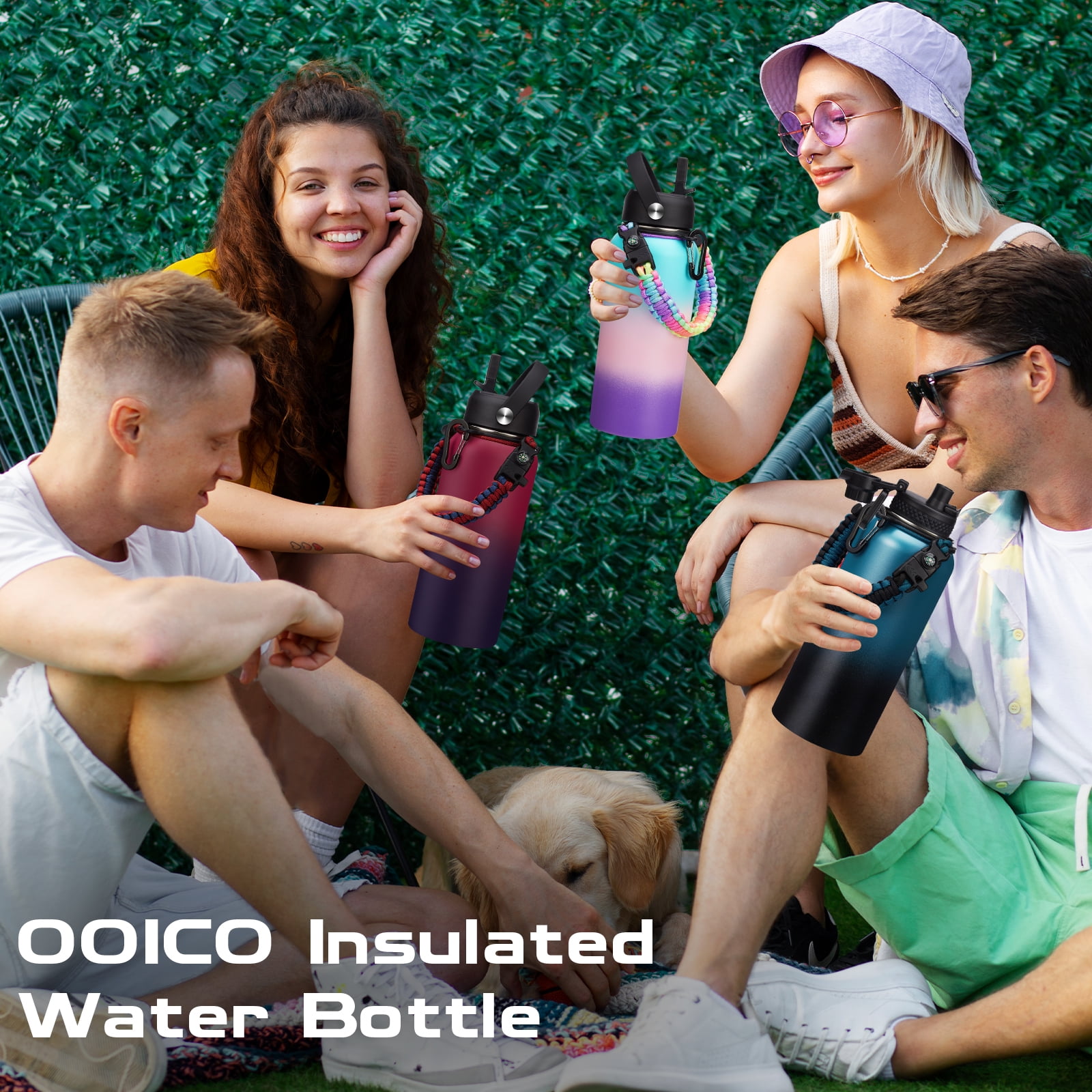 32 oz Insulated Water Bottle with Straw - Spout Lids, Paracord Handle, Shoulder Carrier Bag, Stainless Steel Sport Water Bottle Metal Flask