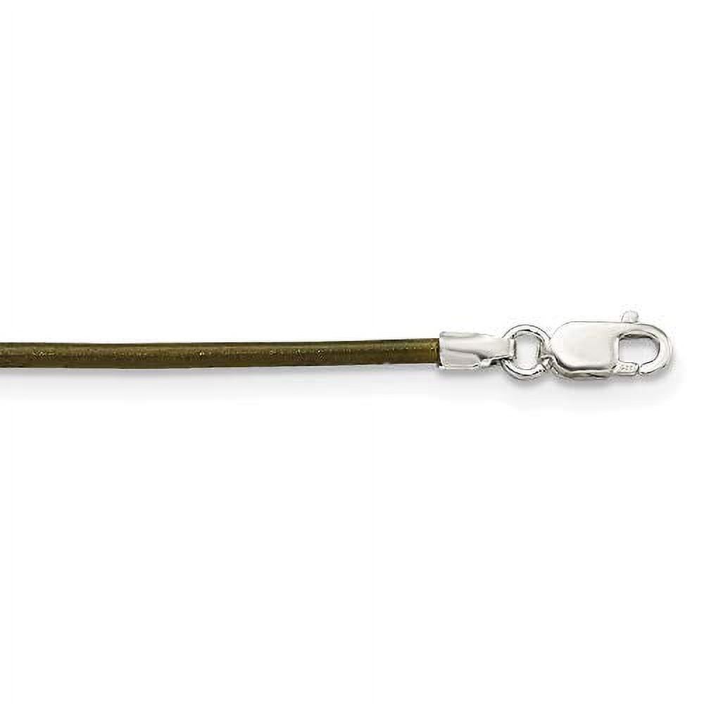 925 Sterling Silver 1.5mm Olive Leather Cord Necklace 18 Inch