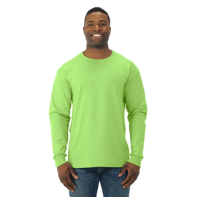 Jerzees Mens DRI-POWER Active Long Sleeve Crew T-Shirt, S, Neon Green