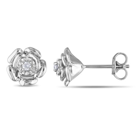 Miadora Sterling Silver Diamond Flower Earrings Miadora Sterling Silver Diamond Flower Earrings