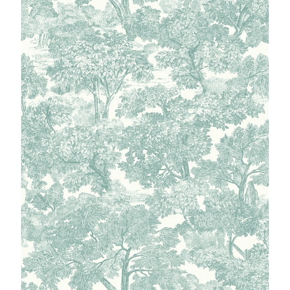 Chesapeake Spinney Teal Toile Prepasted High Performance Wallpaper, 20.5-in by 33-ft, 56.4 sq. ft.
