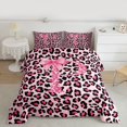 thumbnail image 2 of Homewish Ribbon Monogrammed T Full Size Comforter Sets for Girl, Kawaii Princess Style Bedding Comforter Set, Chic Pink Cheetah Print Reversible Bedding Sets, Breathable Home Decor, 3-Piece, 2 of 8