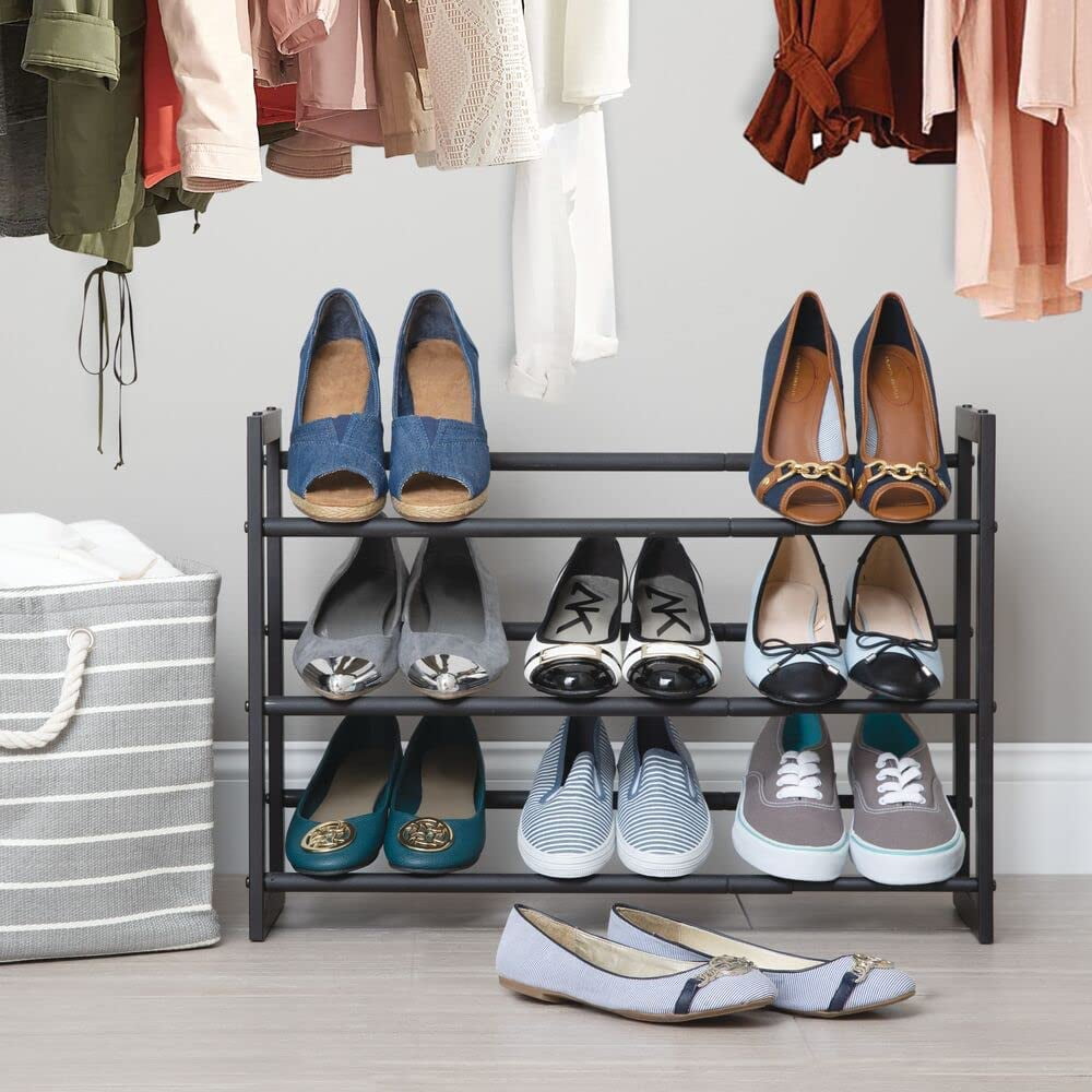 mDesign Metal 3 Tier Adjustable Expandable Shoe and Boot Storage Organizer Rack Space Saving Angled Vertical Storage Closet Entryway Mudroom Bedroom Garage Black Walmart