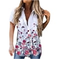 thumbnail image 1 of Moda mujer solapa impresión botón frontal cárdigan manga corta camisa Tops abrigo Pompotops qwe20290, 1 of 5