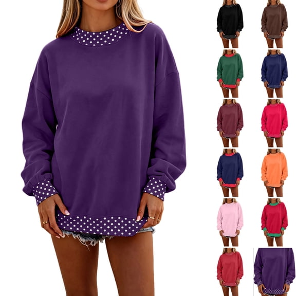 WULMLEO Womens Polka Dot Sweatshirt Oversized Mock Neck Graphic Pullover Sweatshirts Purple M