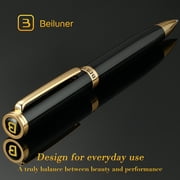 BEILUNER Black Luxury Gel Pens,Peerless Luxury Pen with 24K Gold Trim,The Exquisite Product Detail, Fancy Leather Box-Best Pen Gift Set for Men & Women-Executive, Office, Nice Designer Pens