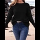 thumbnail image 4 of Suéter de Otoño 2025 para Mujer, Jersey de Punto Acanalado de Larga, Holgado, Cuello Redondo, Murciélago, Suéter Dividido. Negro M, 4 of 9