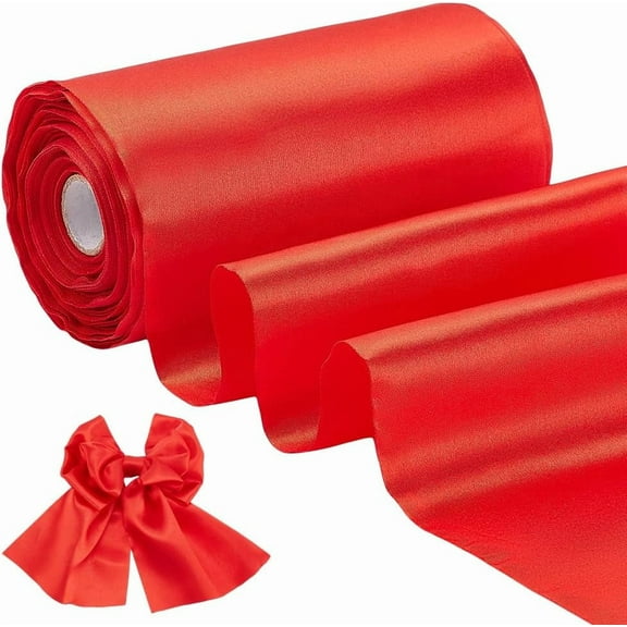 6 inch x 32yd Red Satin Ribbon Wide Solid Fabric Outdoor Decorative Ribbon Holiday Ribbons