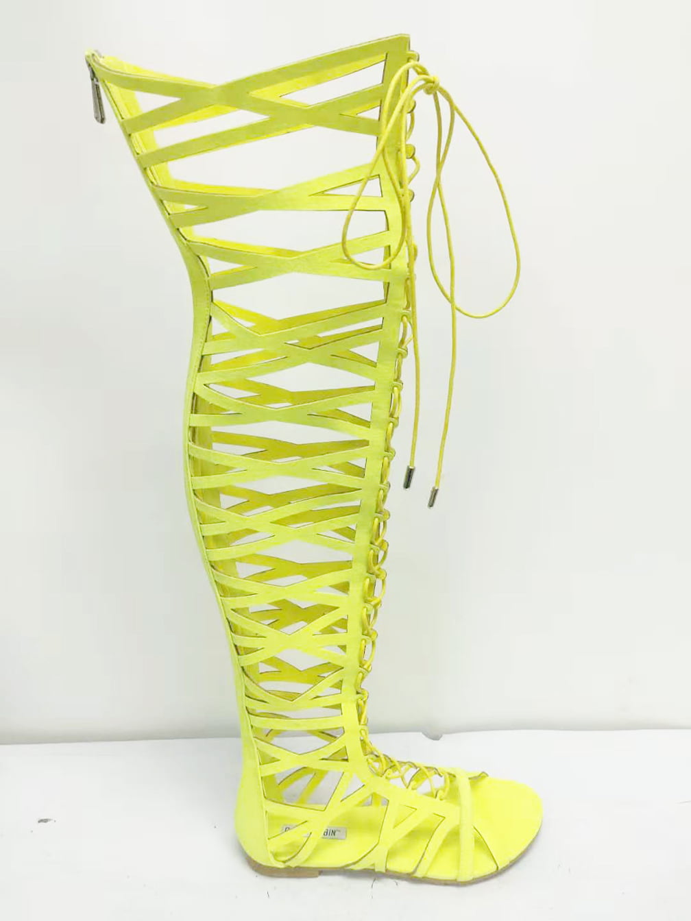 yellow lace up flat sandals